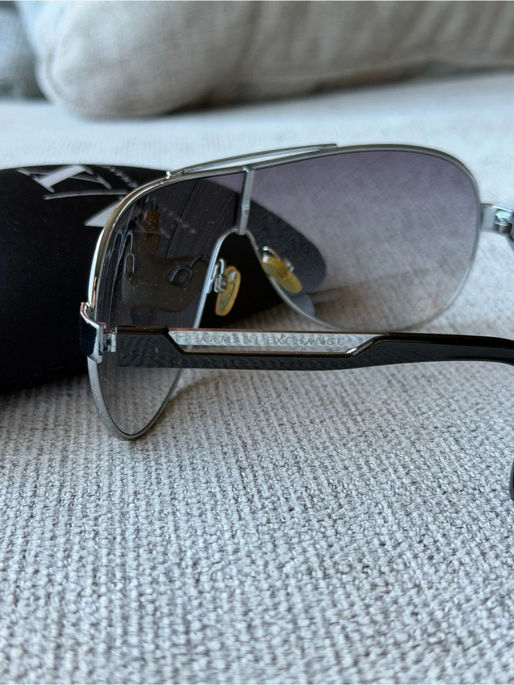 Armani Exchange AX052/S Aviator Sunglasses Silver Frame Gray Tinted